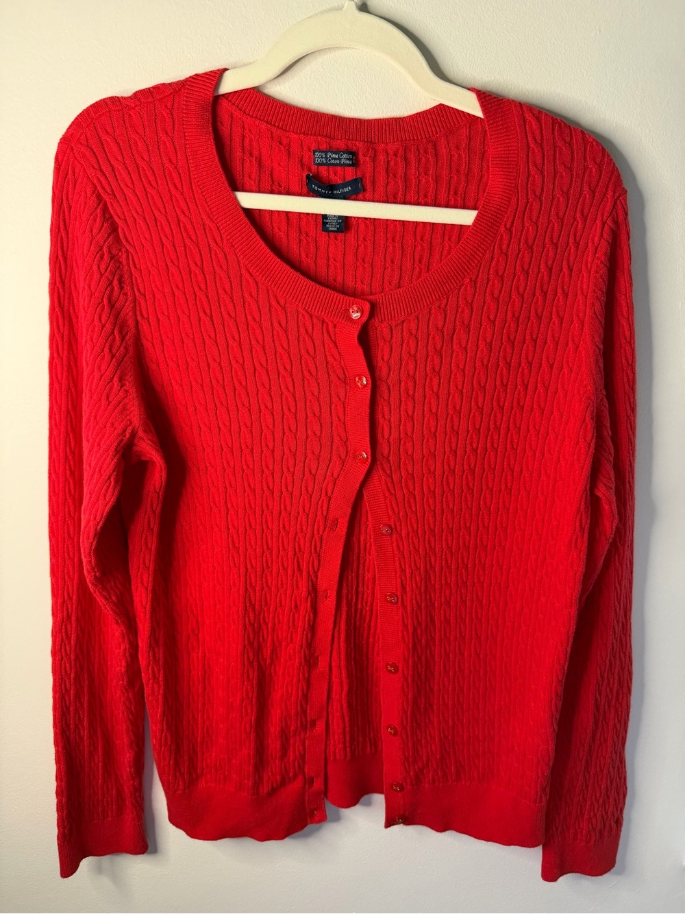 Tommy Hilfiger XL Red Cable Knit Pima Cotton Cardigan